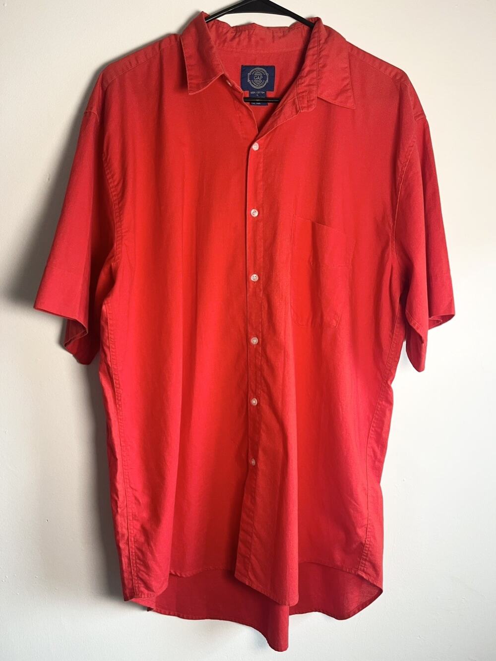 Vintage Gap Shirt Mens Size L Red Button Down 80's 90’s Short Sleeve 100% Cotton